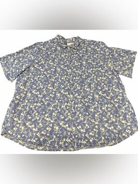 Old Navy Blue Short-Sleeve Floral Button-Down Shirt